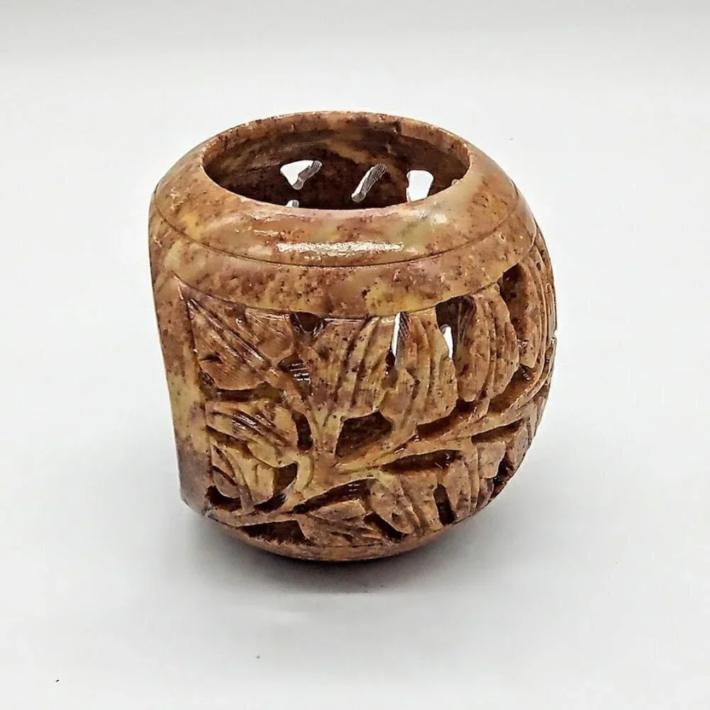 Yankee Candle Tan Carved Stone Candle Holder
